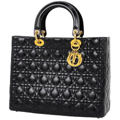クリスチャンディオール レディディオール カナージュ ハンドバッグ レザー ブラック レディース 【中古】brbag