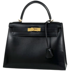 エルメス ケリー 28 2WAY ショルダーバッグ 外縫い ハンドバッグ ボックスカーフ ブラック □D レディース 【中古】brbag