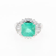 エメラルド デザインリング プラチナ 指輪 メレダイヤ リング 9号 Pt900 エメラルド ダイヤモンド レディース 【中古】nbjwl