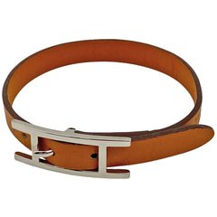 エルメス アピ 3 ブレスレット 腕輪 ブレスレット レザー シルバーメッキ オレンジ シルバー レディース 【中古】bracc