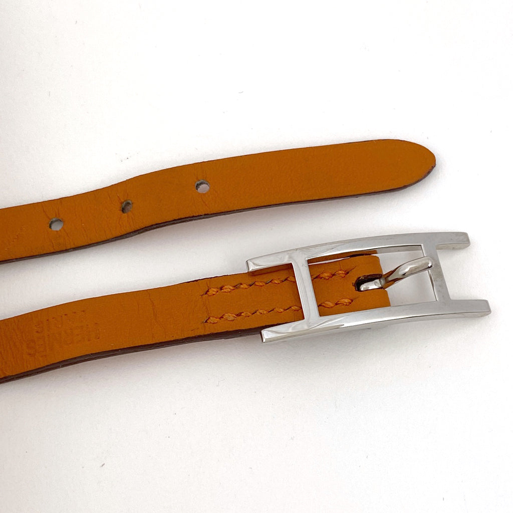 エルメス アピ 3 ブレスレット 腕輪 ブレスレット レザー シルバーメッキ オレンジ シルバー レディース 【中古】bracc
