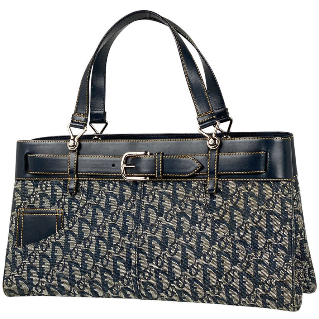 クリスチャンディオール トロッター柄 トートバック ハンドバッグ トートバッグ キャンバス ネイビー レディース 【中古】brbag