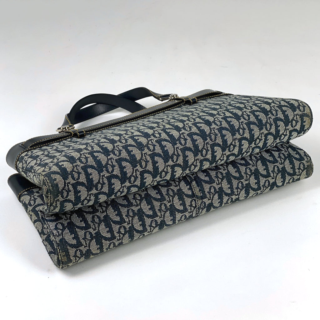 クリスチャンディオール トロッター柄 トートバック ハンドバッグ トートバッグ キャンバス ネイビー レディース 【中古】brbag