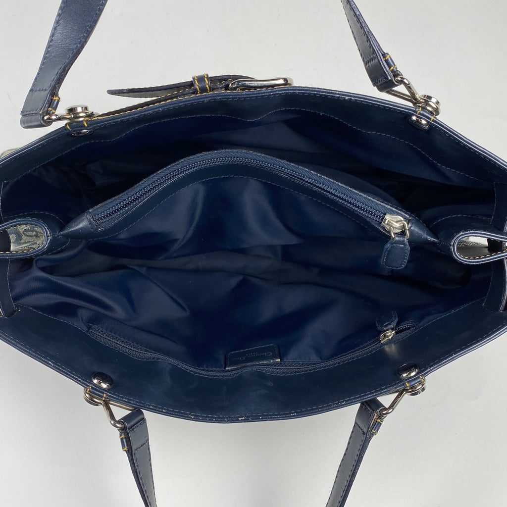 クリスチャンディオール トロッター柄 トートバック ハンドバッグ トートバッグ キャンバス ネイビー レディース 【中古】brbag