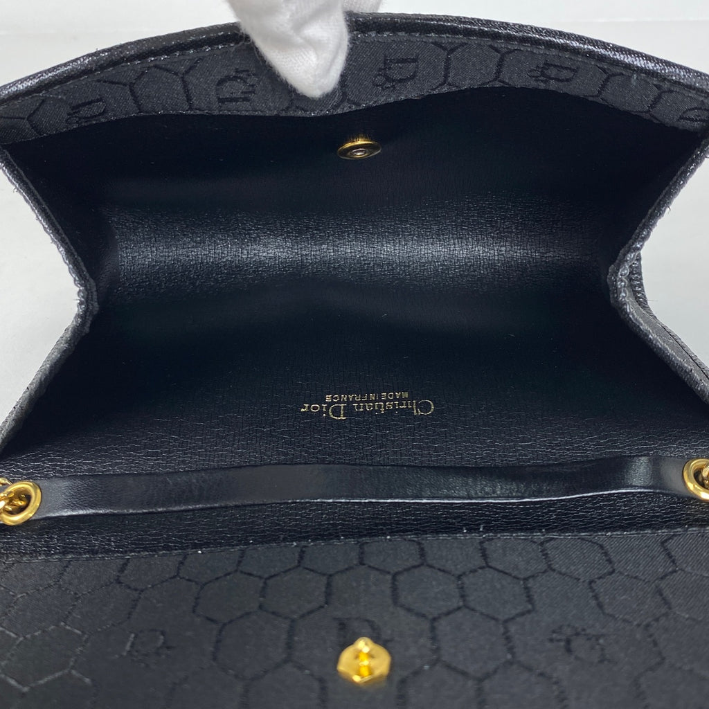 クリスチャンディオール ハニカム柄 チェーン ショルダーバッグ 2WAY クラッチバッグ ショルダーバッグ キャンバス ブラック レディース 【中古】brbag