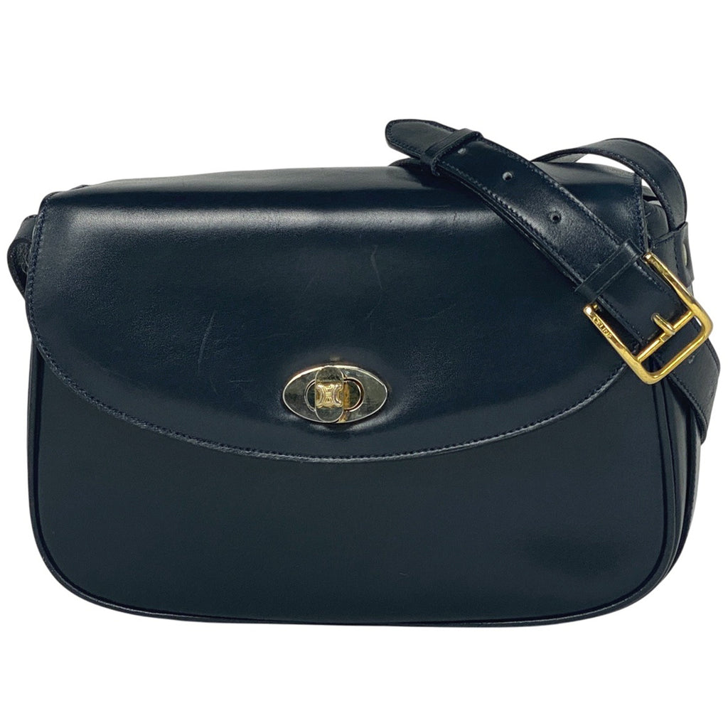 セリーヌ ブラゾン ショルダーバッグ ターンロック ショルダーバッグ レザー ネイビー レディース 【中古】brbag