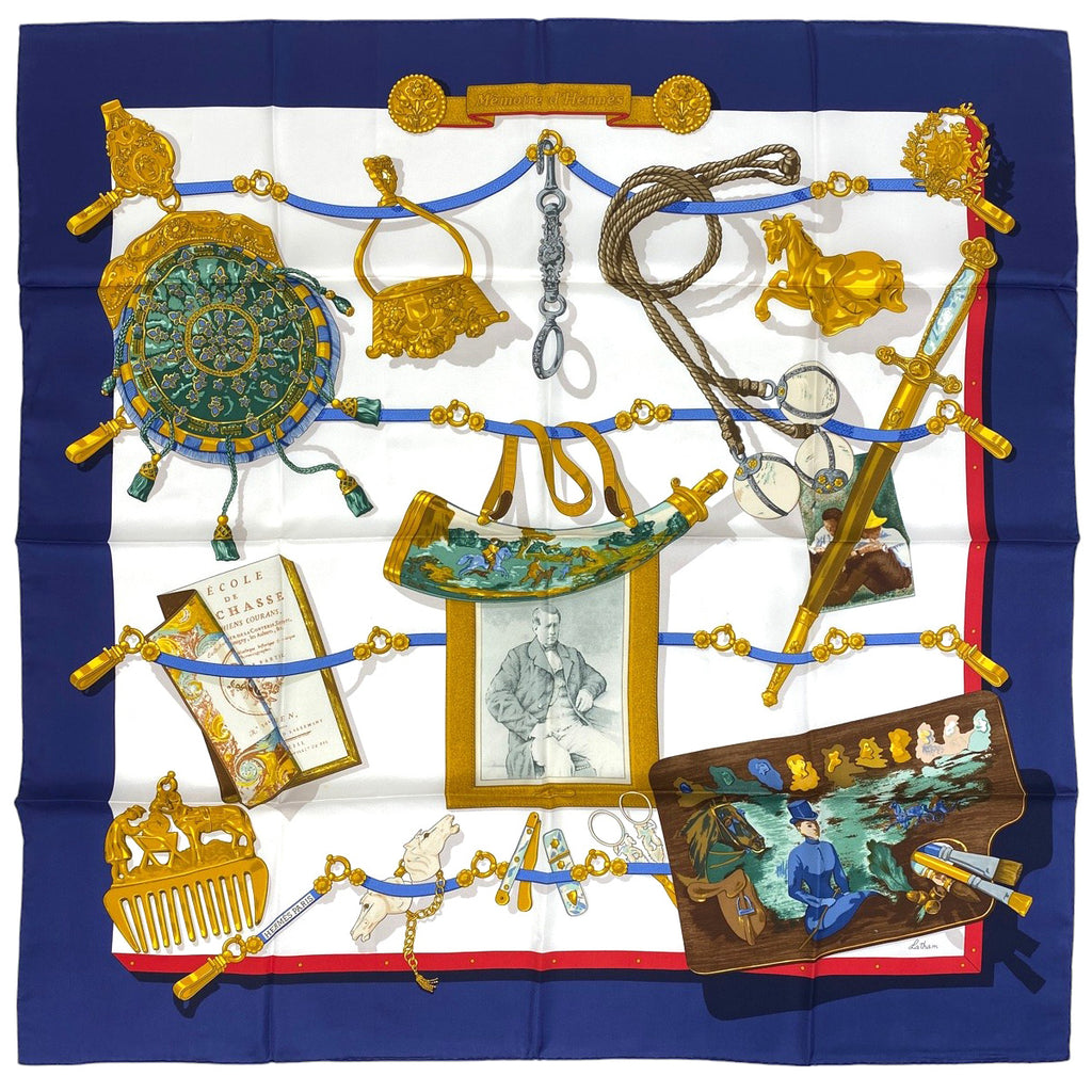 エルメス カレ 90 Memoire d'Hermes エルメスの思い出 スカーフ シルク ブルー マルチカラー レディース 【中古】brbag