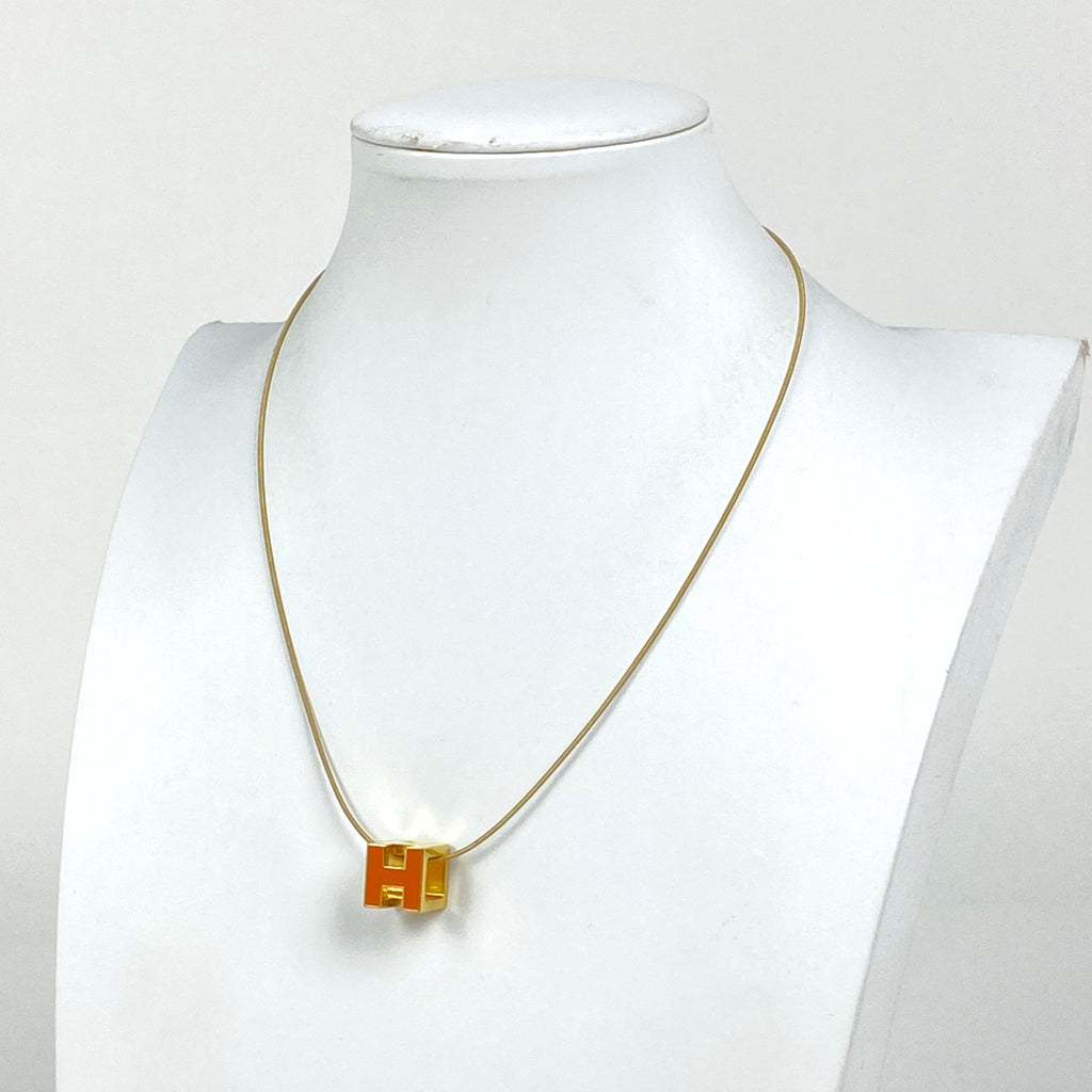 エルメス カージュドアッシュ Hキューブ ネックレス Hロゴ ネックレス GP ゴールド オレンジ レディース 【中古】bracc