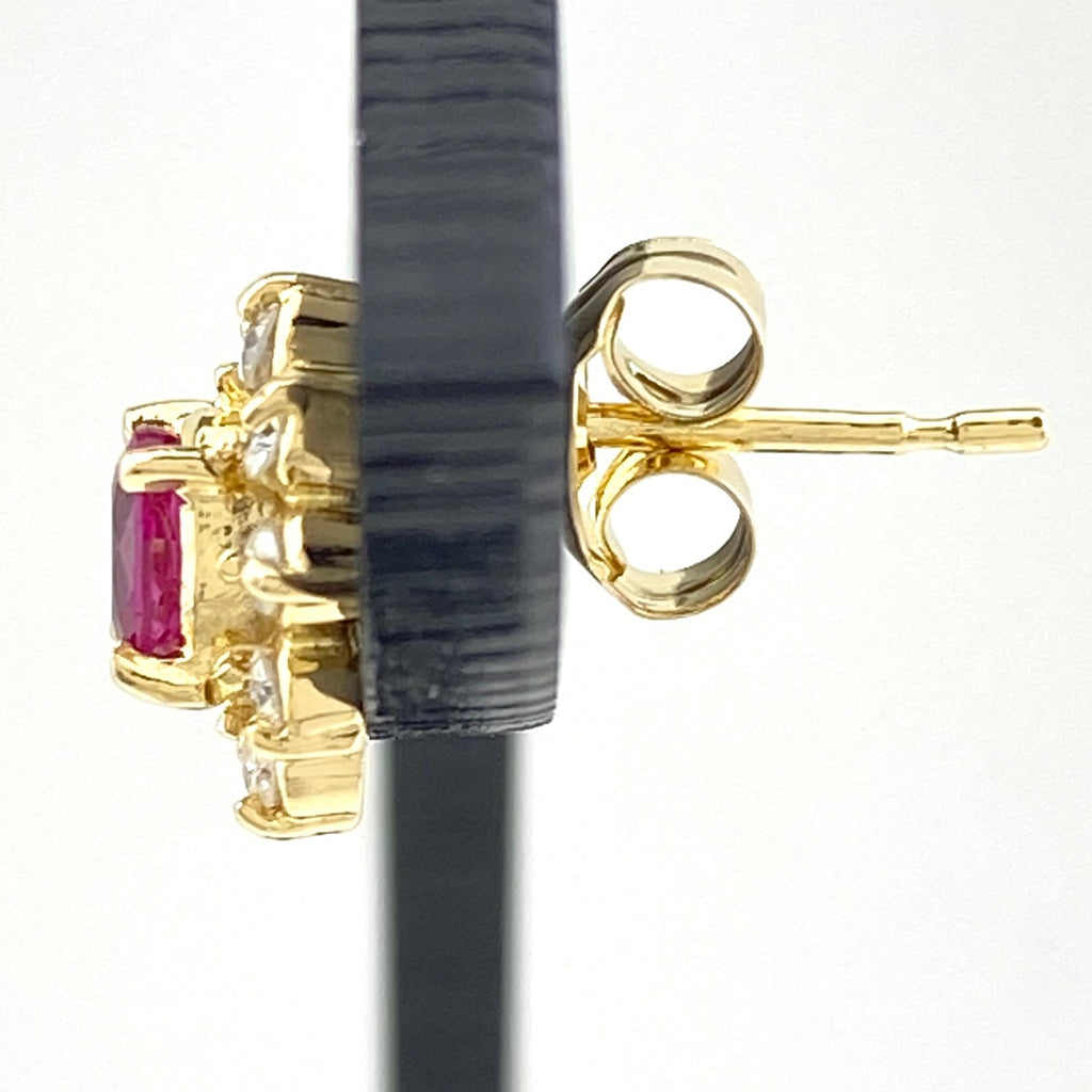 ルビー デザインピアス YG イエローゴールド メレダイヤ ピアス K18 ルビー メレダイヤ レディース 【中古】nbjwl