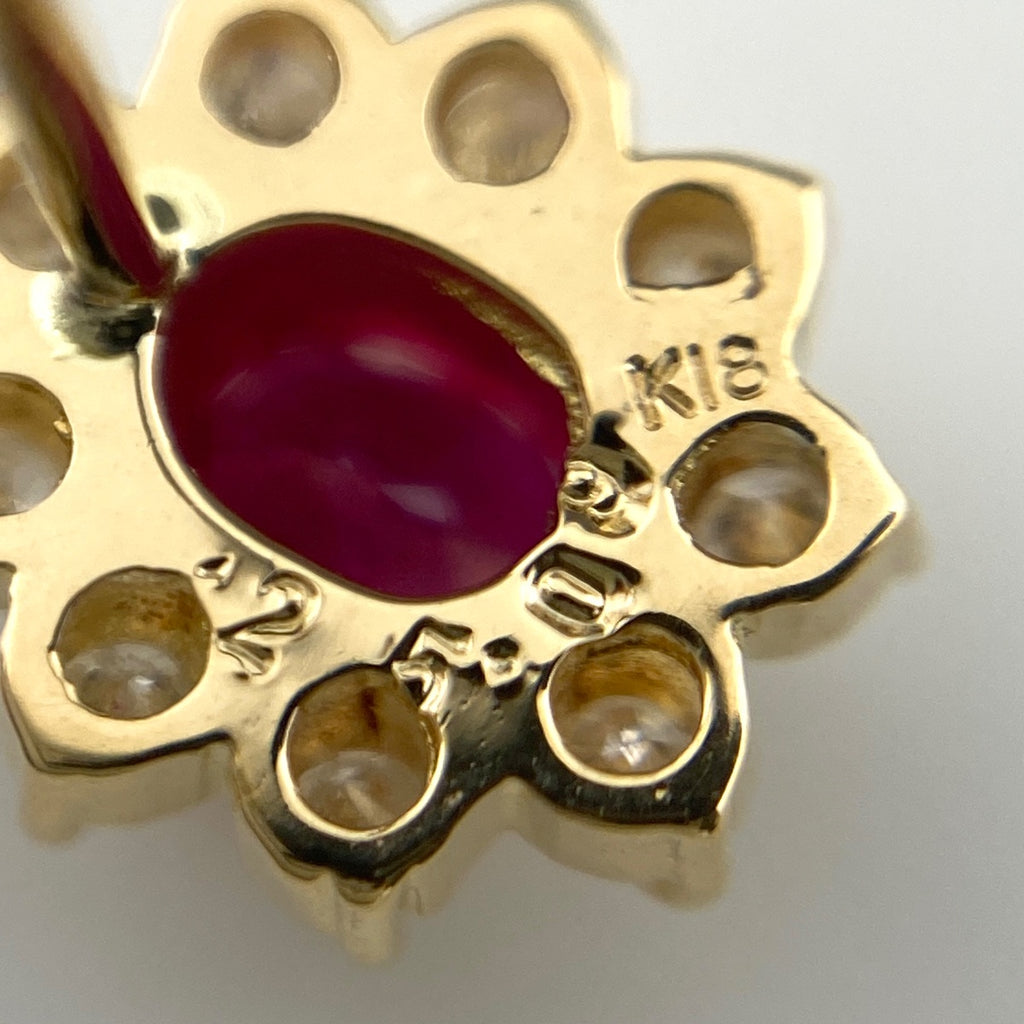 ルビー デザインピアス YG イエローゴールド メレダイヤ ピアス K18 ルビー メレダイヤ レディース 【中古】nbjwl