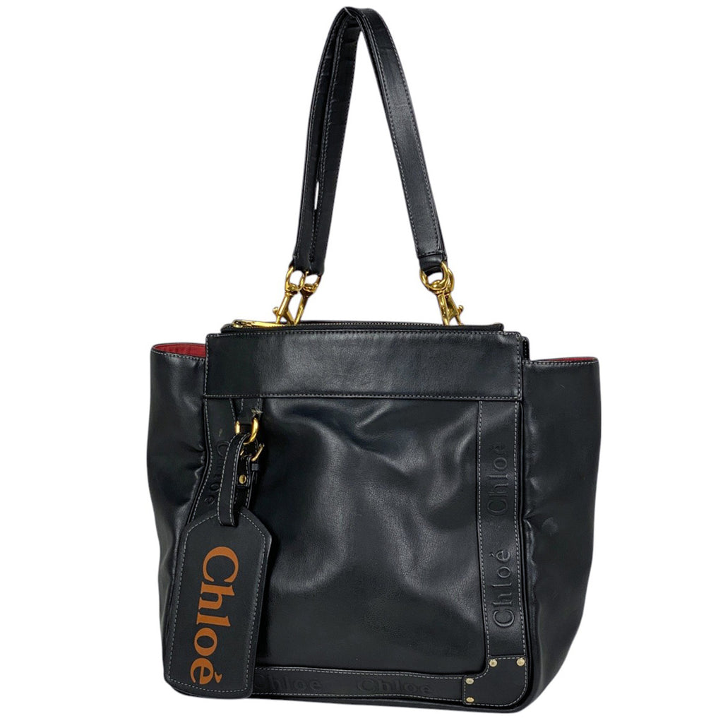 クロエ ロゴ トートバッグ ショルダーバッグ 肩掛け トートバッグ レザー ブラック レディース 【中古】brbag