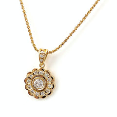 フラワーモチーフ デザインネックレス YG イエローゴールド ペンダント 花 ネックレス K18 750 ダイヤモンド レディース 【中古】nbjwl