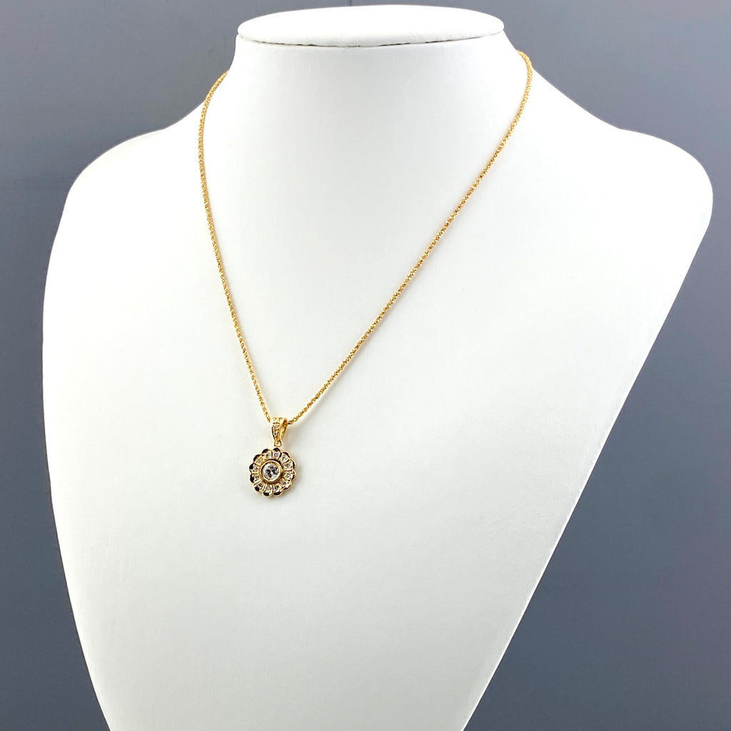 フラワーモチーフ デザインネックレス YG イエローゴールド ペンダント 花 ネックレス K18 750 ダイヤモンド レディース 【中古】nbjwl