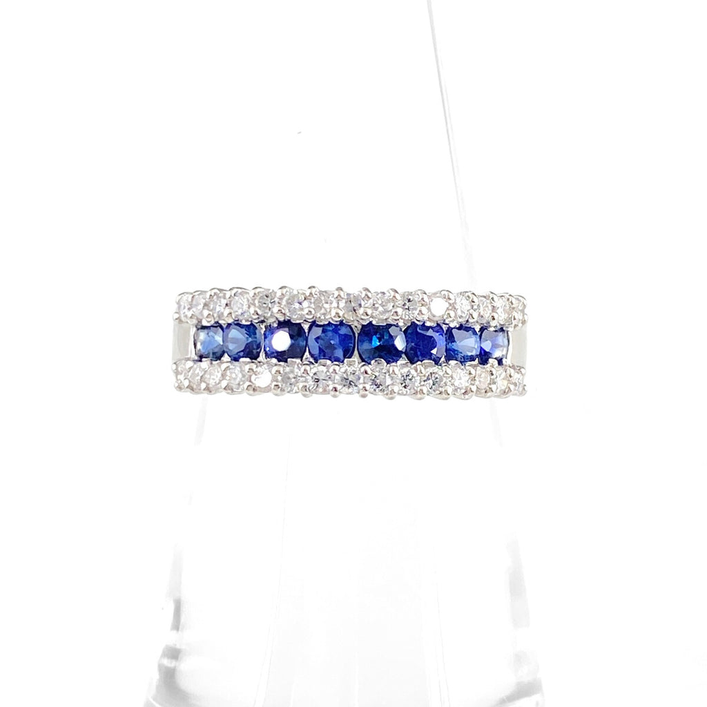 サファイア デザインリング プラチナ 指輪 メレダイヤ リング 11号 Pt900 サファイア ダイヤモンド レディース 【中古】nbjwl