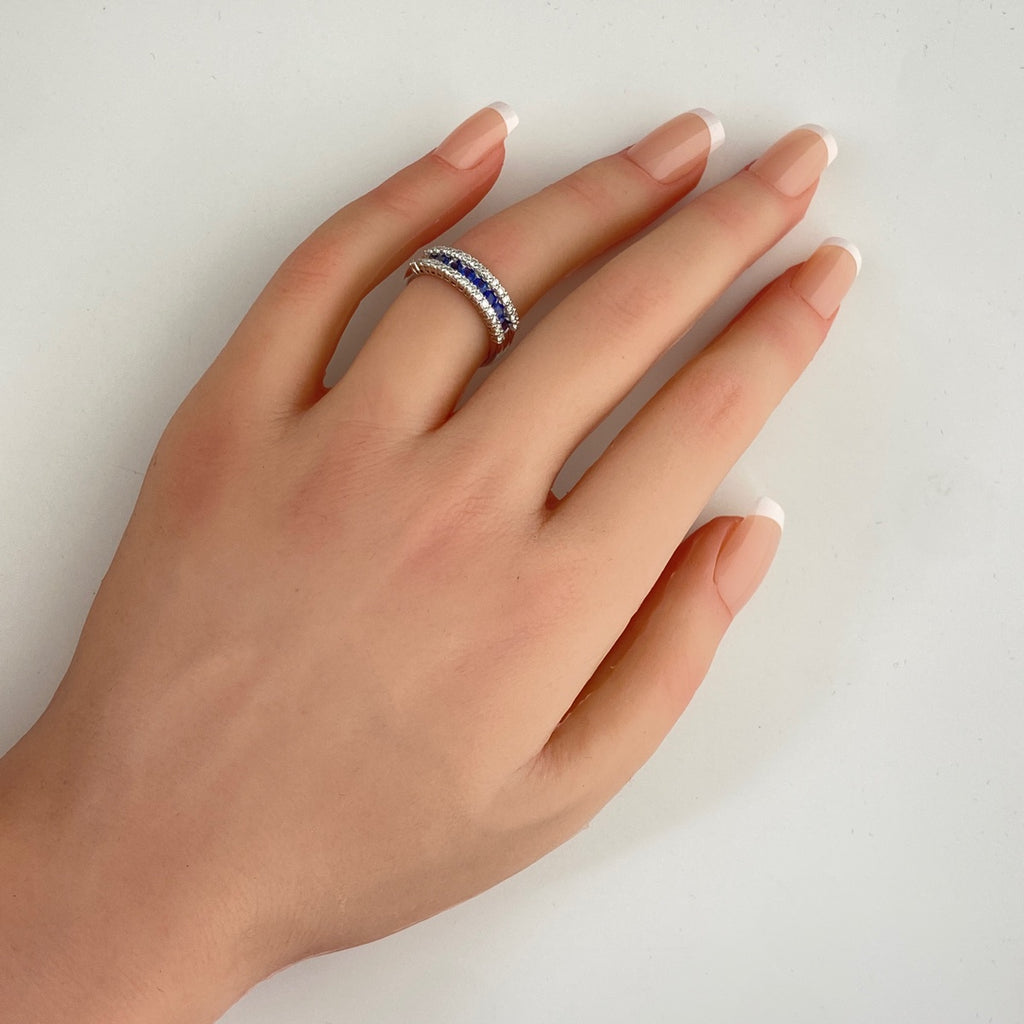 サファイア デザインリング プラチナ 指輪 メレダイヤ リング 11号 Pt900 サファイア ダイヤモンド レディース 【中古】nbjwl