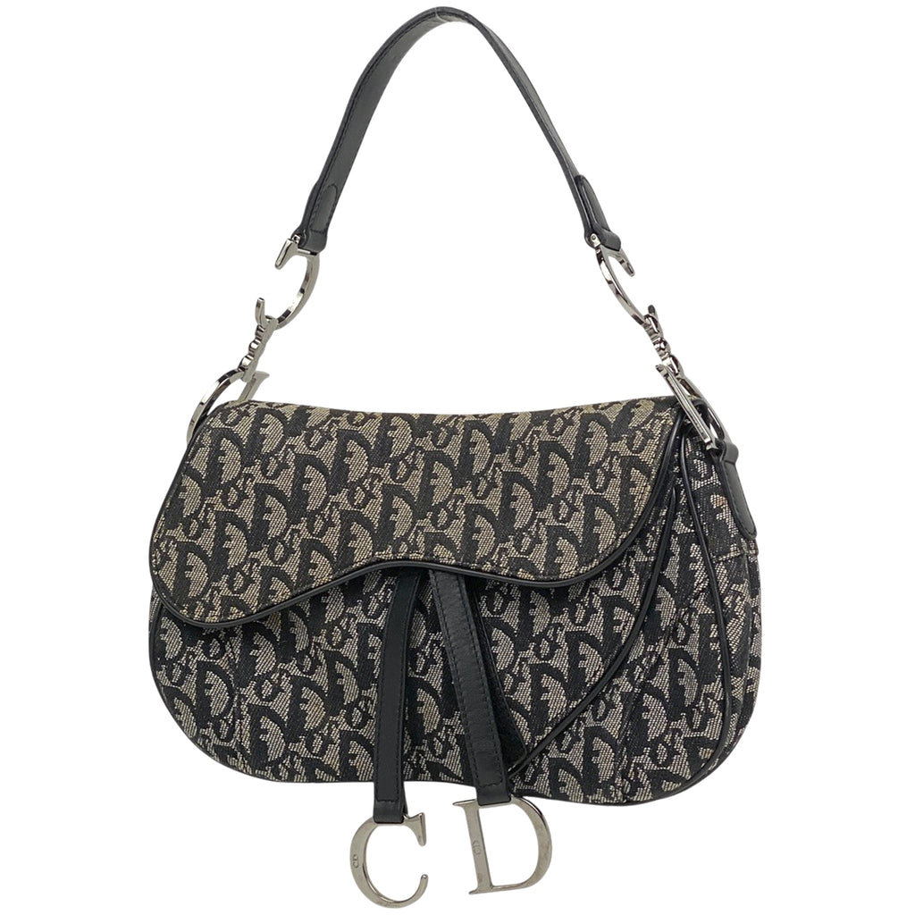 クリスチャンディオール トロッター柄 サドルバッグ ハンドバッグ ワンショルダー ショルダーバッグ キャンバス ブラック レディース 【中古】brbag