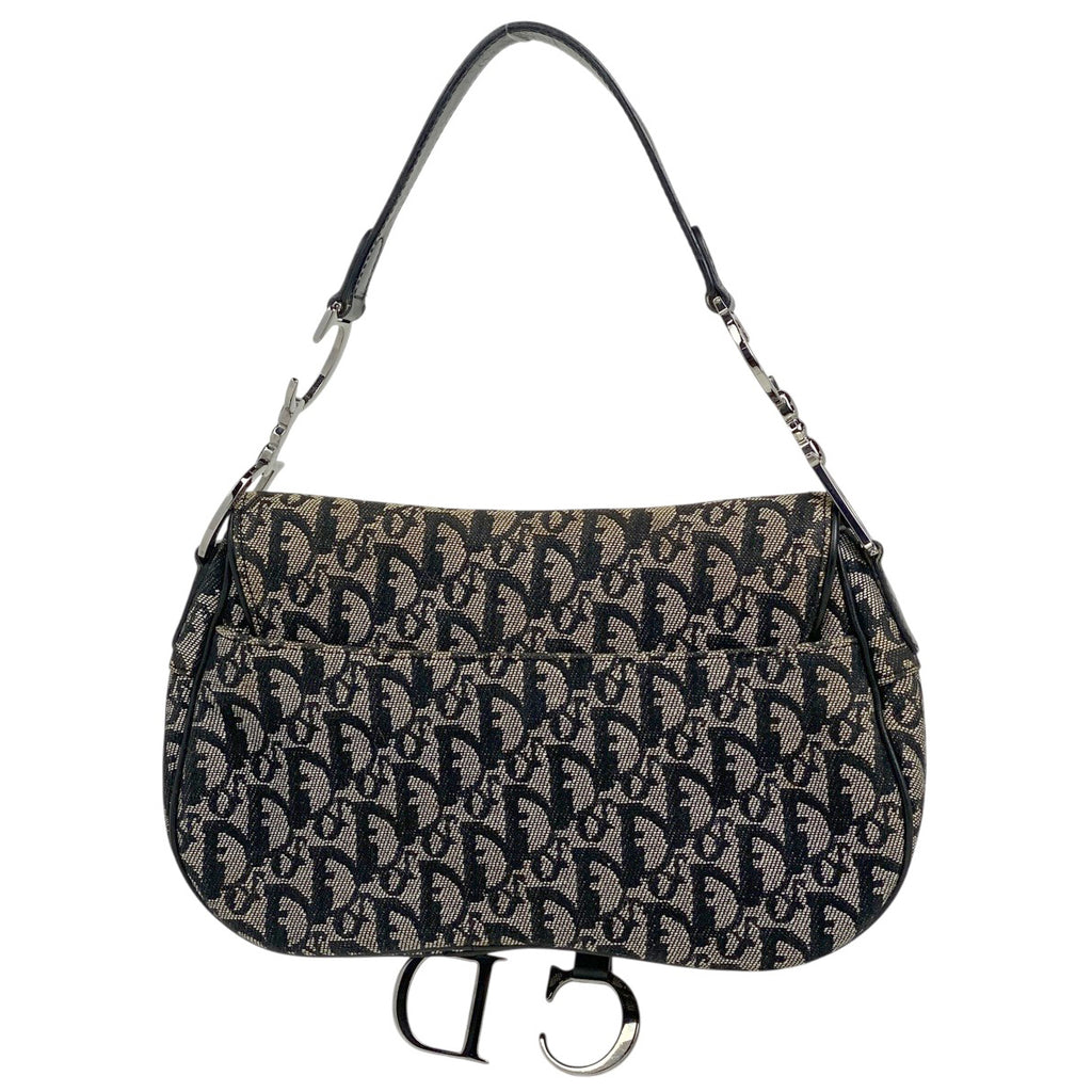 クリスチャンディオール トロッター柄 サドルバッグ ハンドバッグ ワンショルダー ショルダーバッグ キャンバス ブラック レディース 【中古】brbag