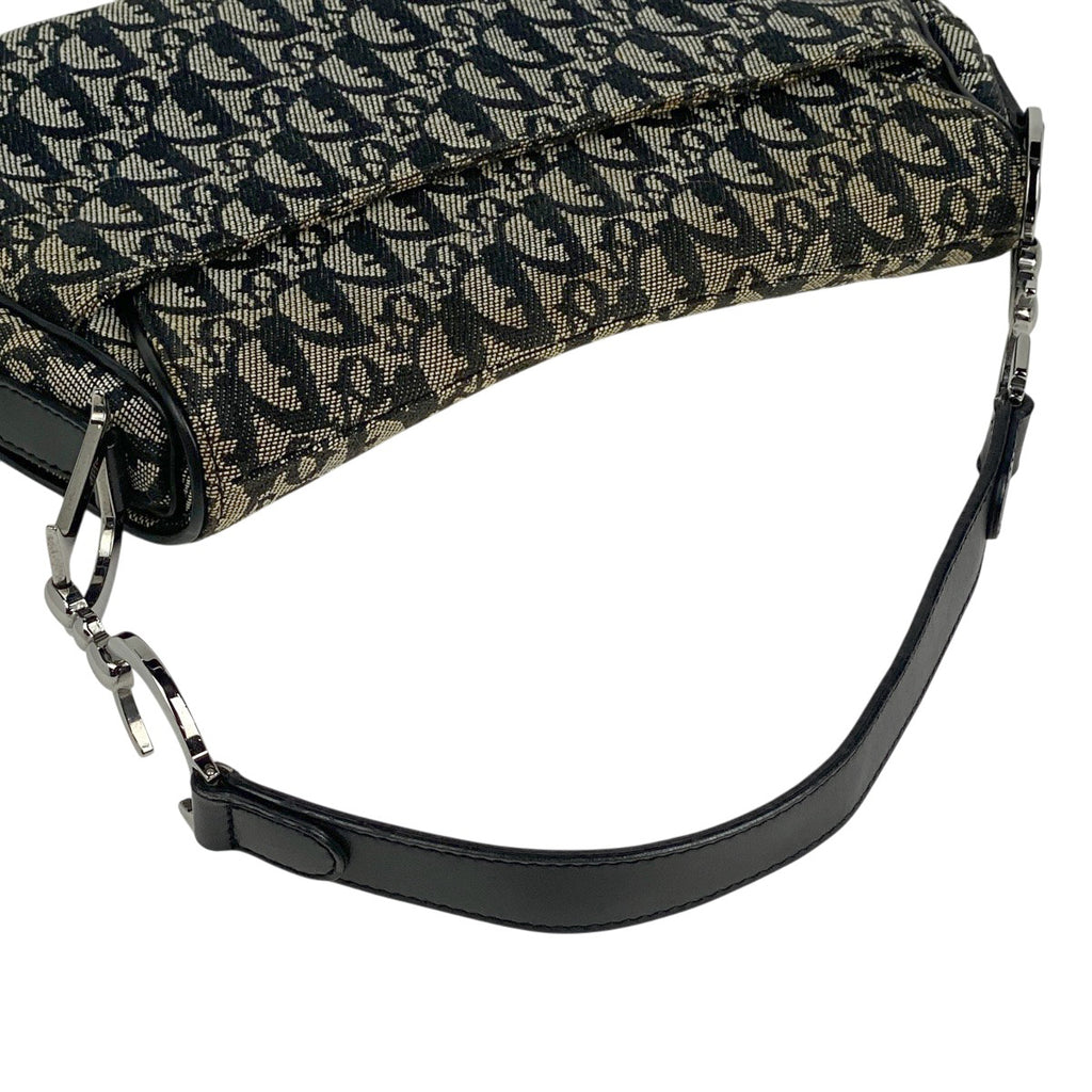 クリスチャンディオール トロッター柄 サドルバッグ ハンドバッグ ワンショルダー ショルダーバッグ キャンバス ブラック レディース 【中古】brbag