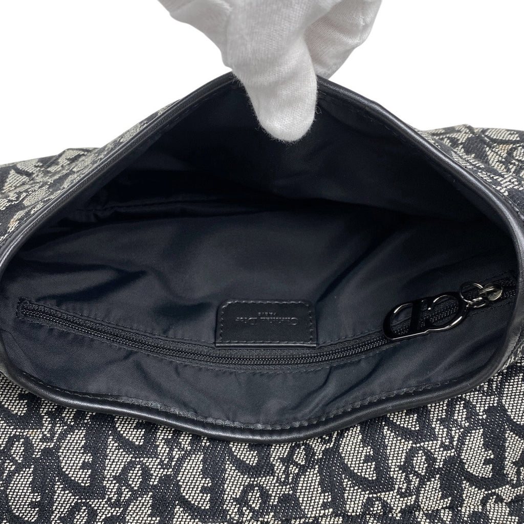 クリスチャンディオール トロッター柄 サドルバッグ ハンドバッグ ワンショルダー ショルダーバッグ キャンバス ブラック レディース 【中古】brbag