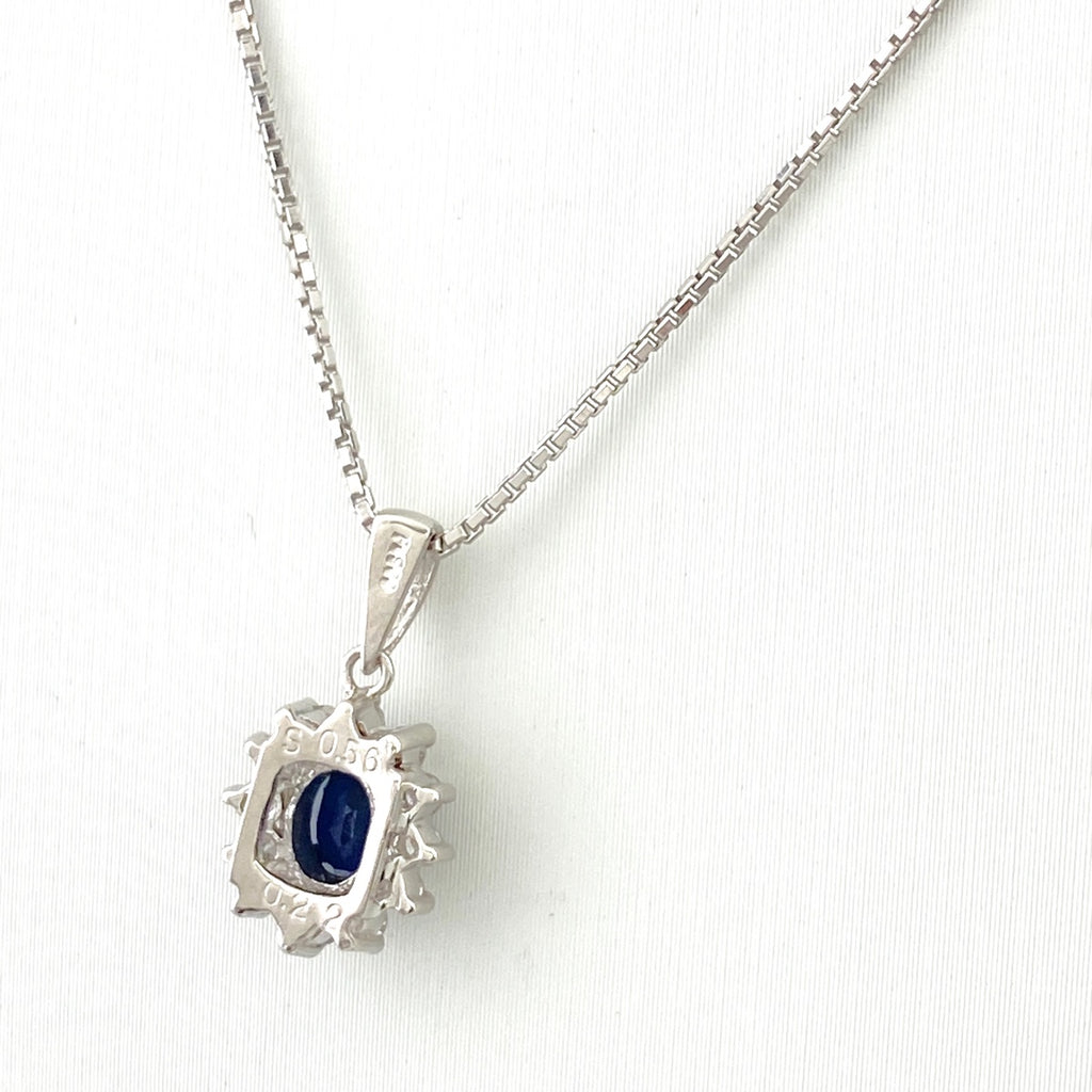サファイア デザインネックレス プラチナ ペンダント メレダイヤ ダイヤモンド ネックレス Pt900 Pt850 サファイア レディース 【中古】nbjwl