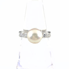 パール デザインリング プラチナ 指輪 メレダイヤ 真珠 リング 11号 Pt900 パール ダイヤモンド レディース 【中古】nbjwl