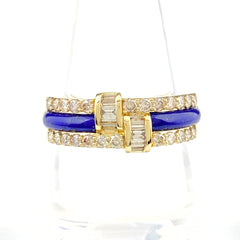 GSTV メレダイヤ デザインリング YG イエローゴールド 指輪 ラピスラズリ リング 17.5号 K18 ダイヤモンド ラピスラズリ レディース 【中古】brjwl