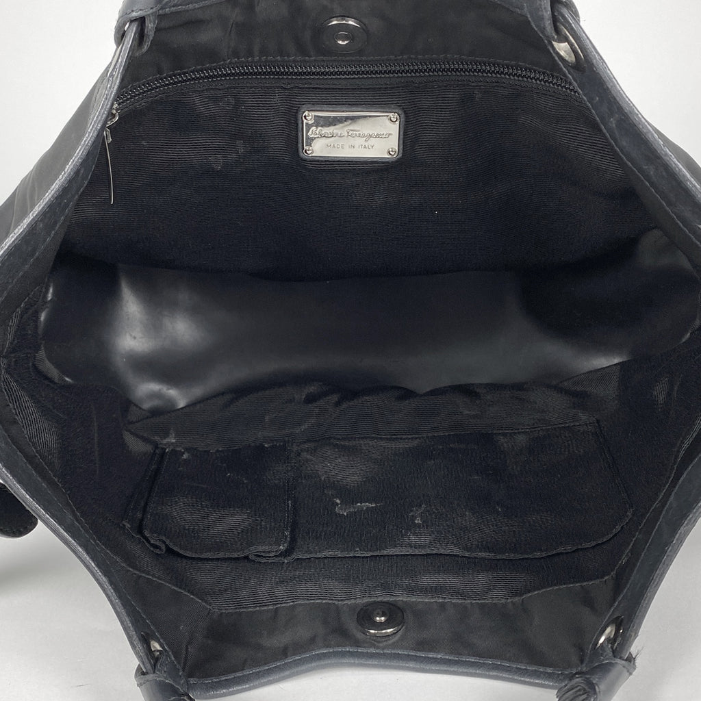 サルヴァトーレフェラガモ ロゴ ハンドバッグ 2WAY ショルダーバッグ ラインストーン ハンドバッグ ナイロン ブラック C094 レディース 【中古】brbag