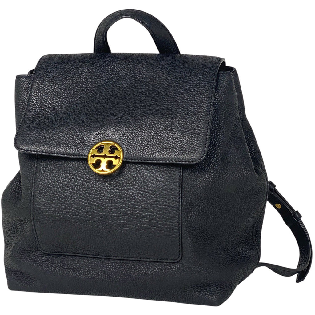 トリーバーチ ロゴ リュックサック バッグパック チェーン リュック レザー ブラック レディース 【中古】brbag