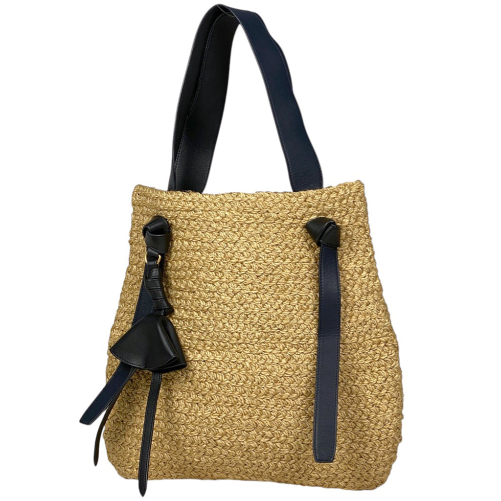 セリーヌ デザイン トートバッグ 肩掛け トートバッグ ラフィア ナチュラル ネイビー レディース 【中古】brbag