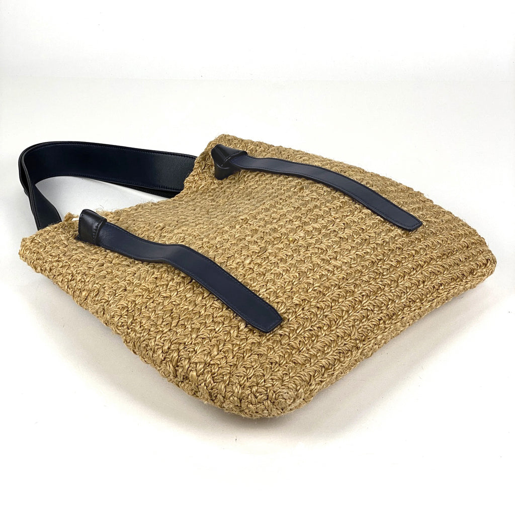 セリーヌ デザイン トートバッグ 肩掛け トートバッグ ラフィア ナチュラル ネイビー レディース 【中古】brbag