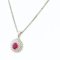 ルビー デザインネックレス プラチナ ペンダント メレダイヤ ダイヤモンド ネックレス Pt900 Pt850 ルビー レディース 【中古】nbjwl
