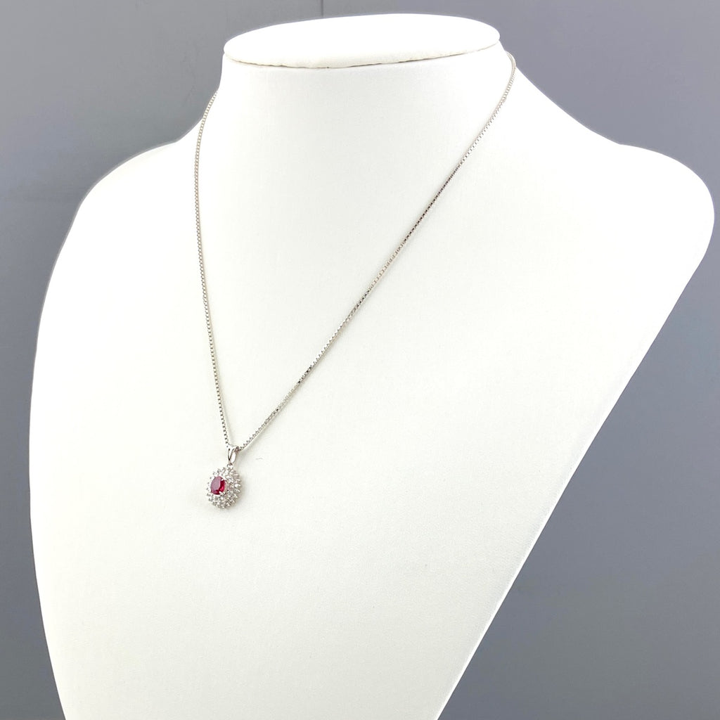 ルビー デザインネックレス プラチナ ペンダント メレダイヤ ダイヤモンド ネックレス Pt900 Pt850 ルビー レディース 【中古】nbjwl