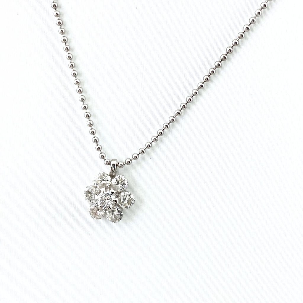 フラワーモチーフ デザインネックレス プラチナ ペンダント メレダイヤ 花 ネックレス Pt900 Pt850 ダイヤモンド レディース 【中古】nbjwl