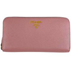 プラダ ロゴ ラウンドファスナー 長財布 札入れ 小銭入れ ラウンドジップ 長財布 レザー ピンク レディース 【中古】brbag
