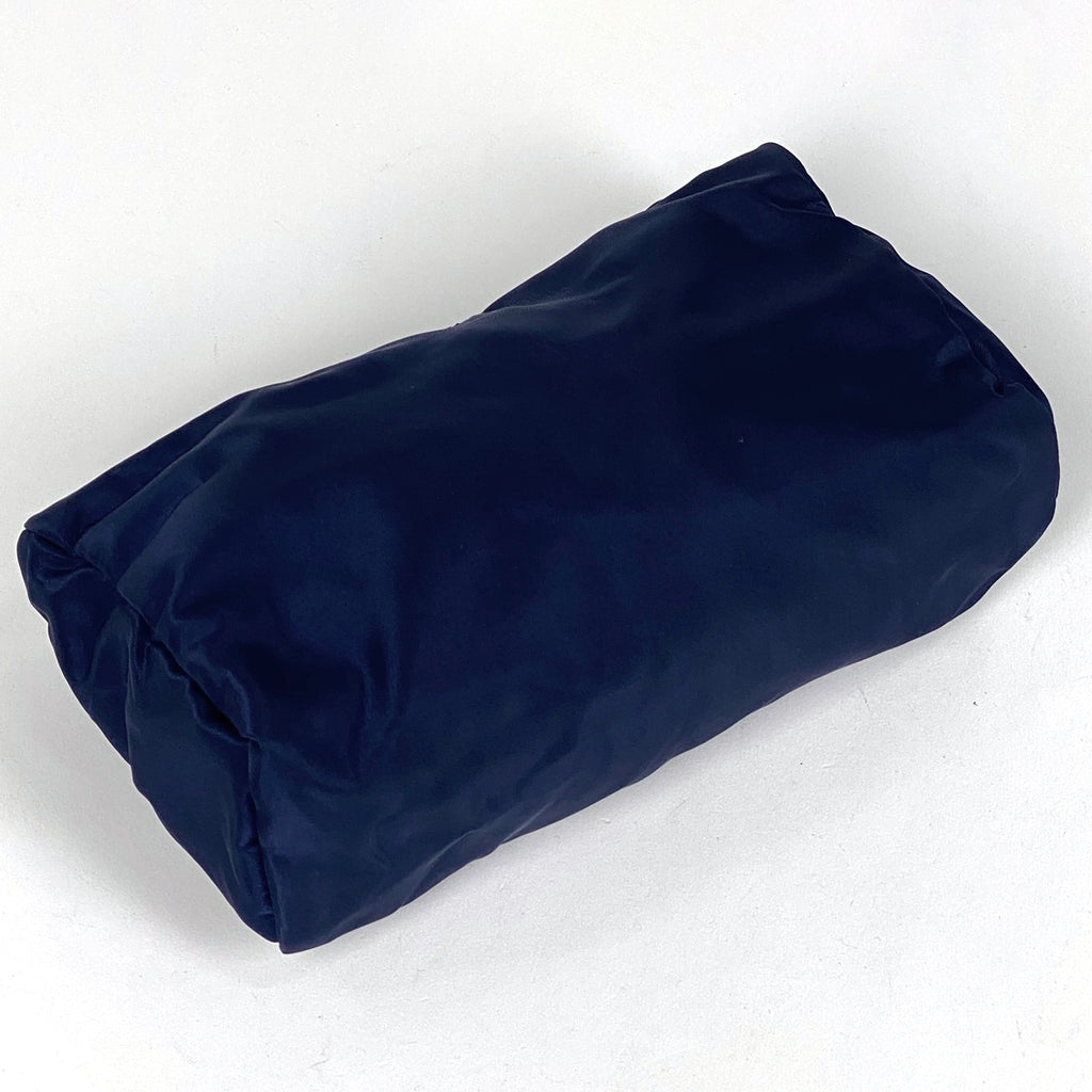 プラダ ロゴプレート ポーチ メイク コスメ 小物入れ 化粧ポーチ ナイロン ネイビー レディース 【中古】brbag