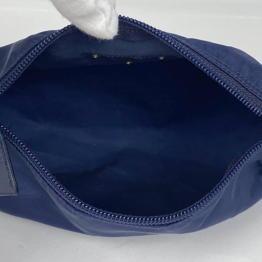 プラダ ロゴプレート ポーチ メイク コスメ 小物入れ 化粧ポーチ ナイロン ネイビー レディース 【中古】brbag