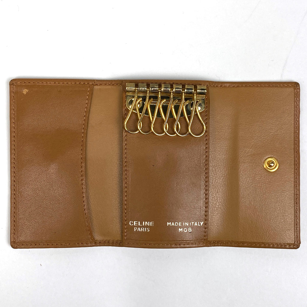 セリーヌ マカダム柄 6連 キーケース キーフック ブラゾン キーケース コーティングキャンバス ブラウン レディース 【中古】brbag