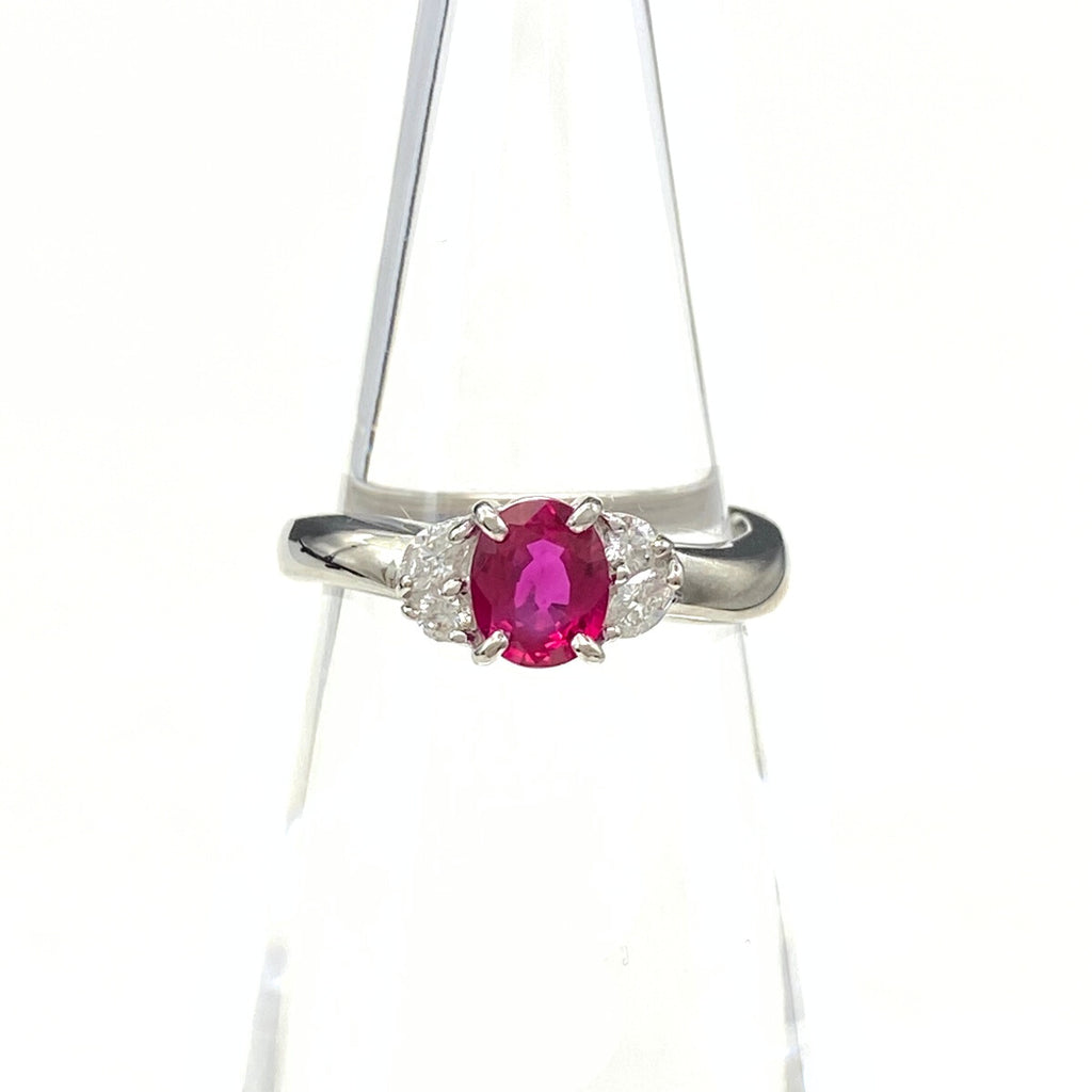 ルビー デザインリング プラチナ 指輪 メレダイヤ リング 7号 Pt900 ルビー ダイヤモンド レディース 【中古】nbjwl