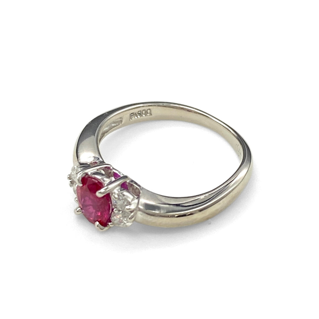 ルビー デザインリング プラチナ 指輪 メレダイヤ リング 7号 Pt900 ルビー ダイヤモンド レディース 【中古】nbjwl