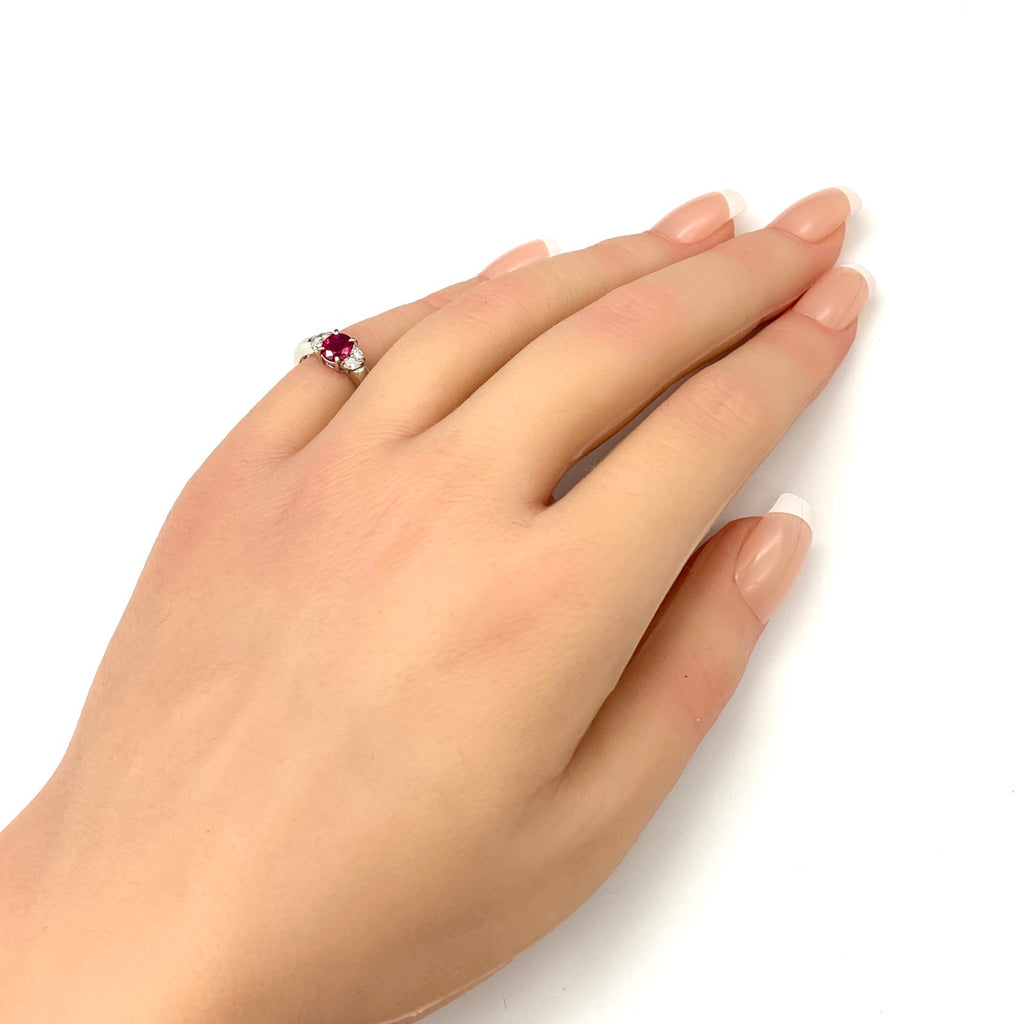 ルビー デザインリング プラチナ 指輪 メレダイヤ リング 7号 Pt900 ルビー ダイヤモンド レディース 【中古】nbjwl