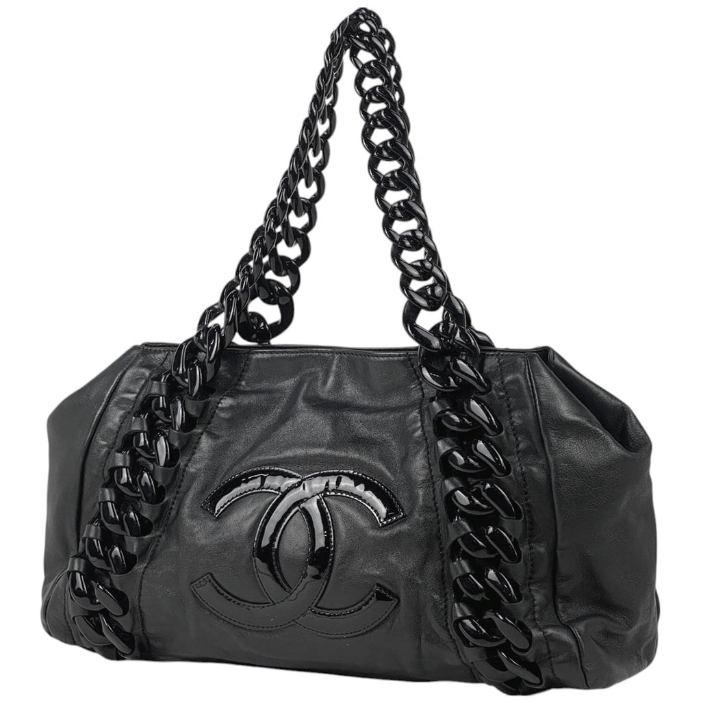 シャネル ココマーク プラチェーン トートバッグ ハンドバッグ トートバッグ レザー ブラック レディース 【中古】brbag