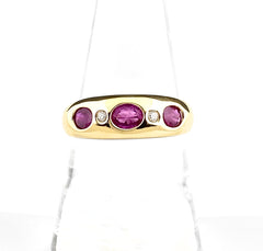 ルビー デザインリング YG イエローゴールド メレダイヤ 指輪 リング 17号 K18 ルビー ダイヤモンド レディース 【中古】nbjwl