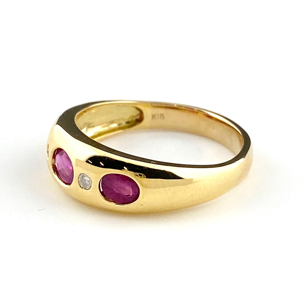 ルビー デザインリング YG イエローゴールド メレダイヤ 指輪 リング 17号 K18 ルビー ダイヤモンド レディース 【中古】nbjwl