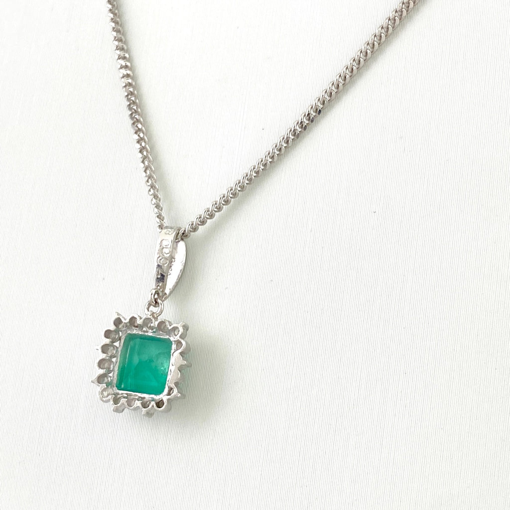 エメラルド デザインネックレス プラチナ ペンダント メレダイヤ ネックレス Pt900 Pt850 エメラルド レディース 【中古】nbjwl