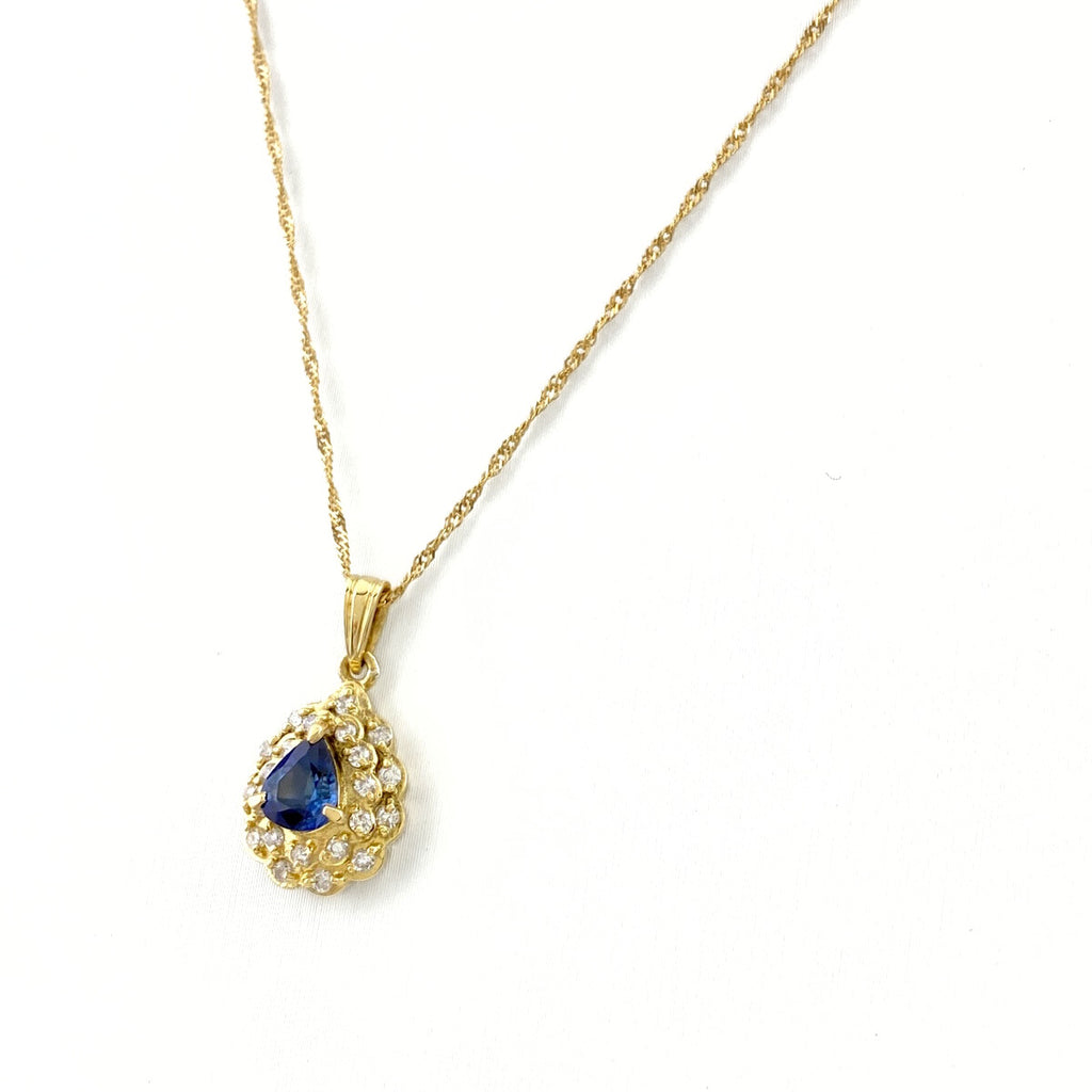 サファイア デザインネックレス YG イエローゴールド ペンダント ネックレス K18 サファイア ダイヤモンド レディース 【中古】nbjwl