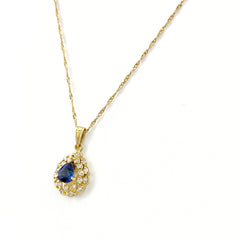 サファイア デザインネックレス YG イエローゴールド ペンダント ネックレス K18 サファイア ダイヤモンド レディース 【中古】nbjwl