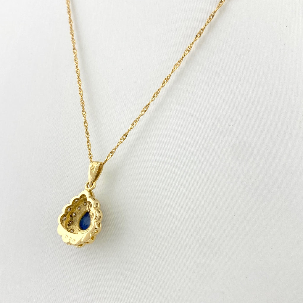 サファイア デザインネックレス YG イエローゴールド ペンダント ネックレス K18 サファイア ダイヤモンド レディース 【中古】nbjwl