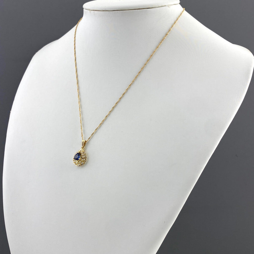 サファイア デザインネックレス YG イエローゴールド ペンダント ネックレス K18 サファイア ダイヤモンド レディース 【中古】nbjwl