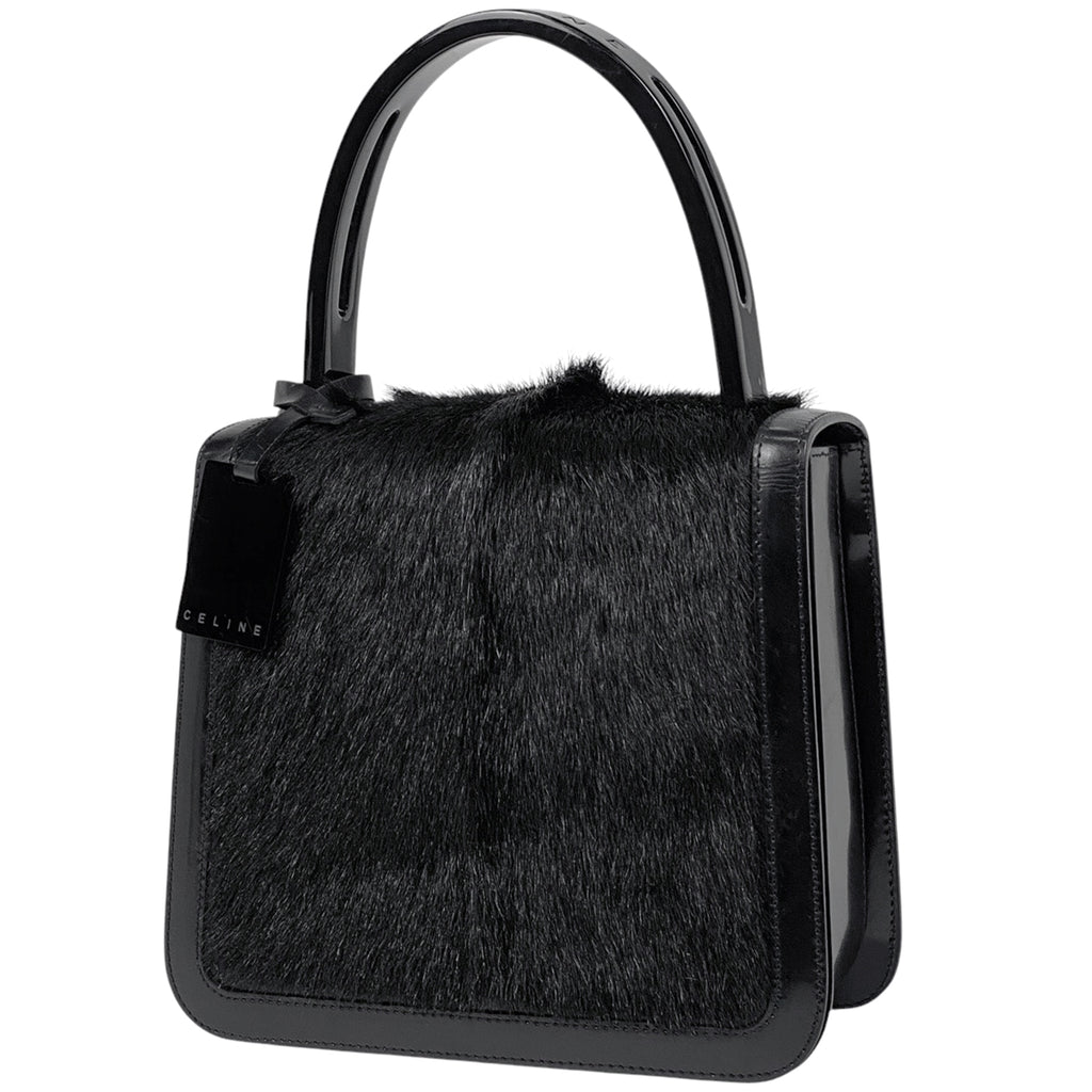 セリーヌ ロゴ ハンドバッグ プラハンドル ハンドバッグ ハラコ ブラック レディース 【中古】brbag