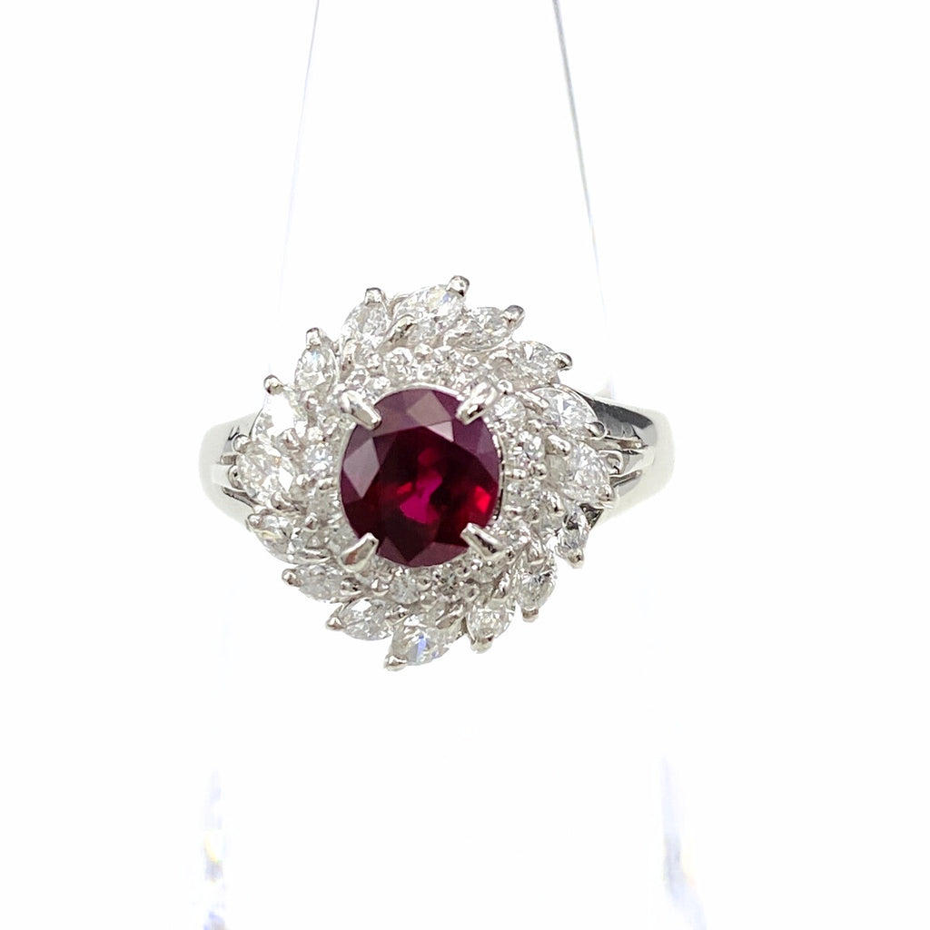 ルビー デザインリング プラチナ 指輪 メレダイヤ リング 9号 Pt900 ルビー ダイヤモンド レディース 【中古】nbjwl